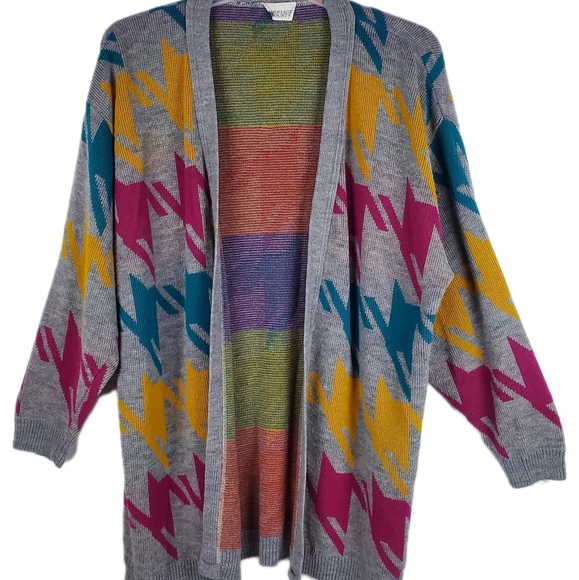 carriage court Sweaters Vtg 9s Carriage Court Multicolor Large Houndstooth Open Front